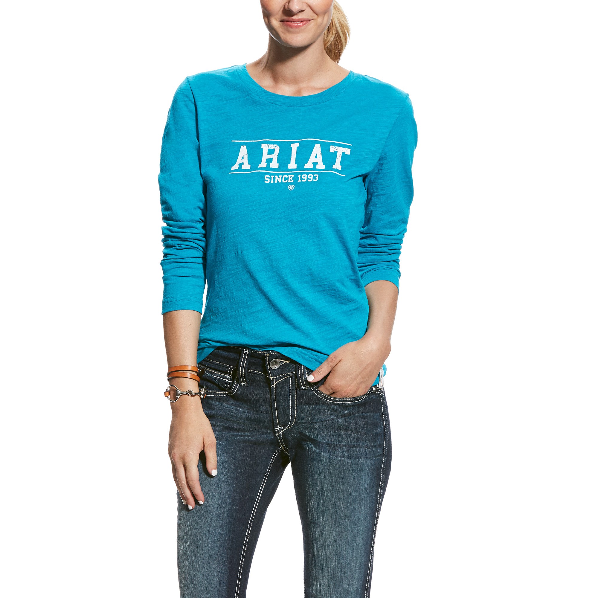 Ariat Women's Logo Long Sleeved T-Shirt (Atomic Blue) - Wychanger Barton