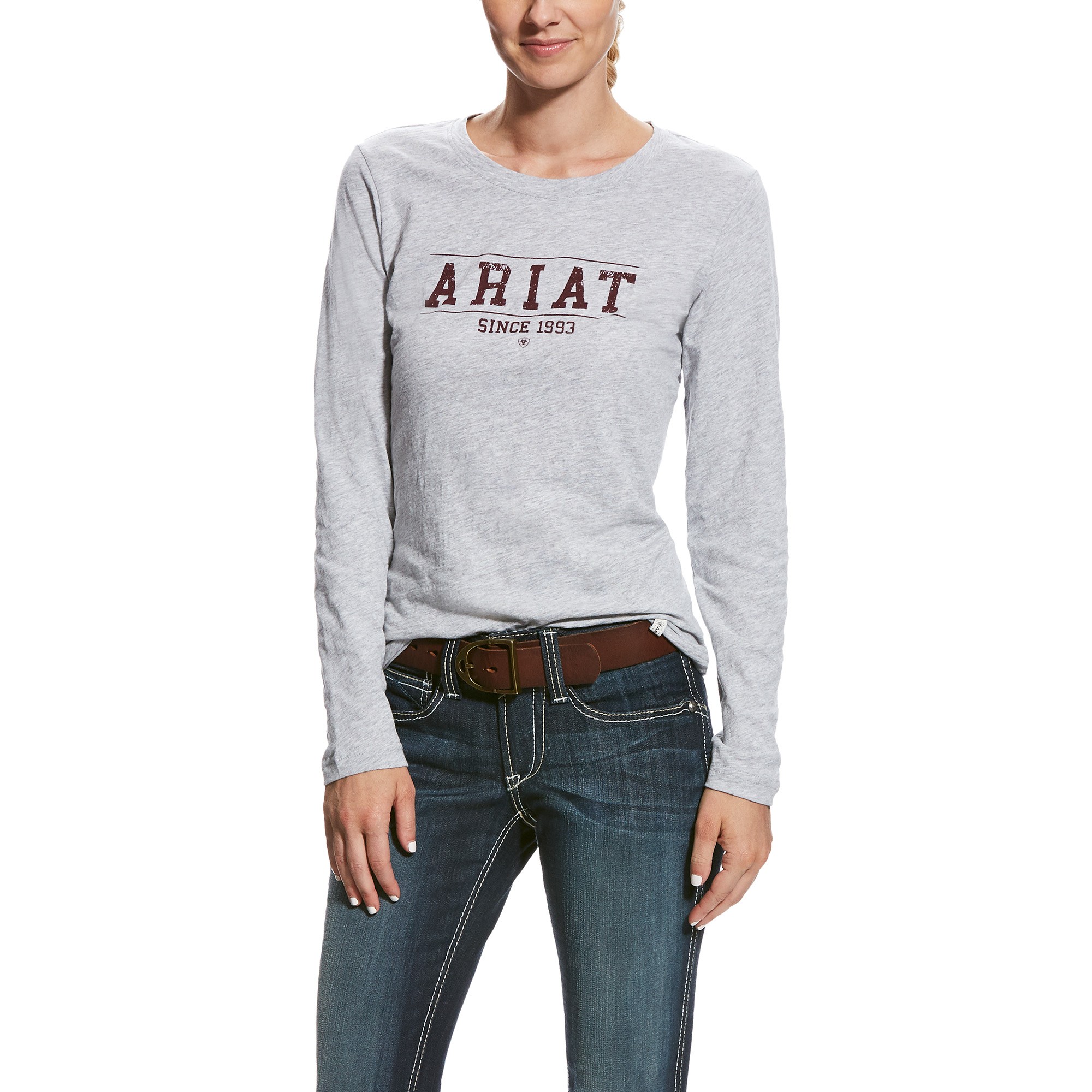 Ariat Women's Logo Long sleeved T-Shirt (Heather Gray) - Wychanger Barton