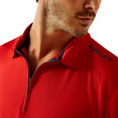 Ariat Mens Bandera 1/4 Zip Polo (Weg Red)