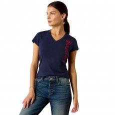 Ariat Womens Vertical Logo Short Sleeve T Shirt (Team Navy/Red) Ariat Womens Vertical Logo Short Sleeve T Shirt (Team Navy/Red)