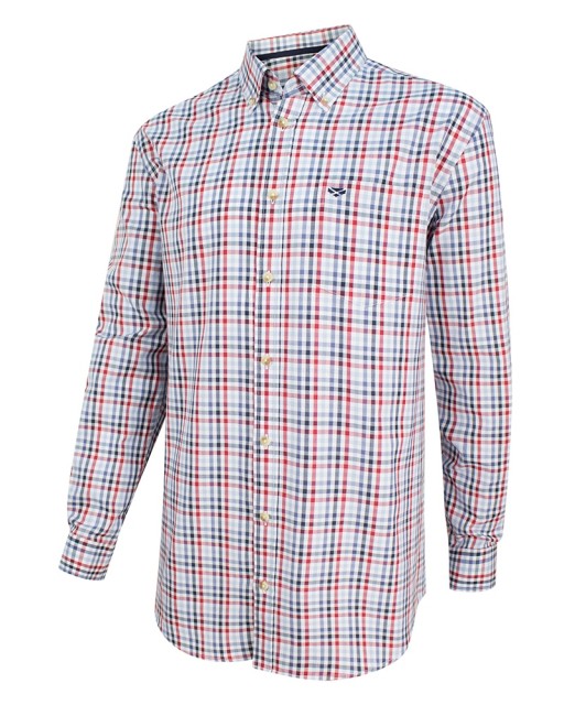 Hoggs of Fife Men's Dundas Oxford Checked Shirt (Red/Blue Check)