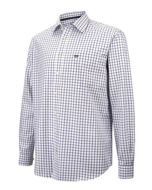 Hoggs of Fife Men's Turnberry Twill Cotton Shirt (White/Navy Check)