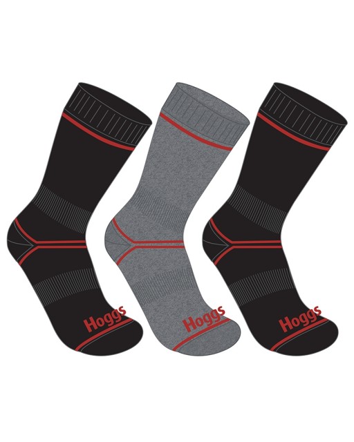 Hoggs of Fife Unisex Comfort Cotton Work Socks - 3 Pack (Black/Grey)