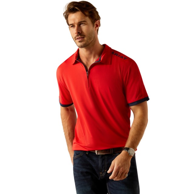 Ariat Mens Bandera 1/4 Zip Polo (Weg Red)