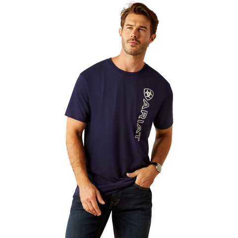 Ariat Mens Vertical Logo T-Shirt (Classic Blue/White)